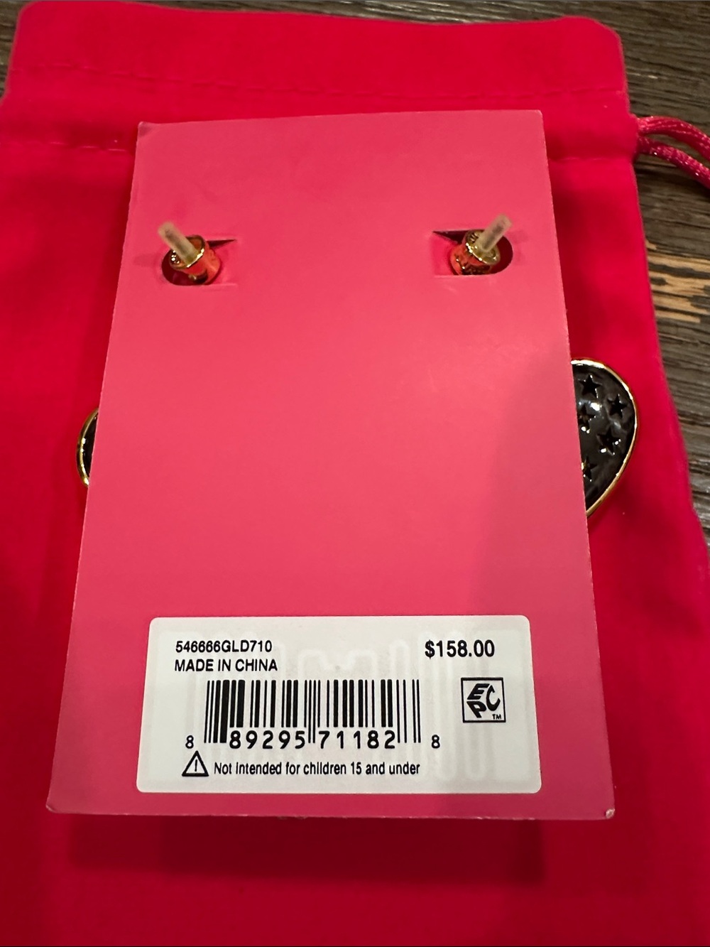 Kurt Geiger Gold Heart Drop Earrings with Pink Pouch - Picture 2 of 2
